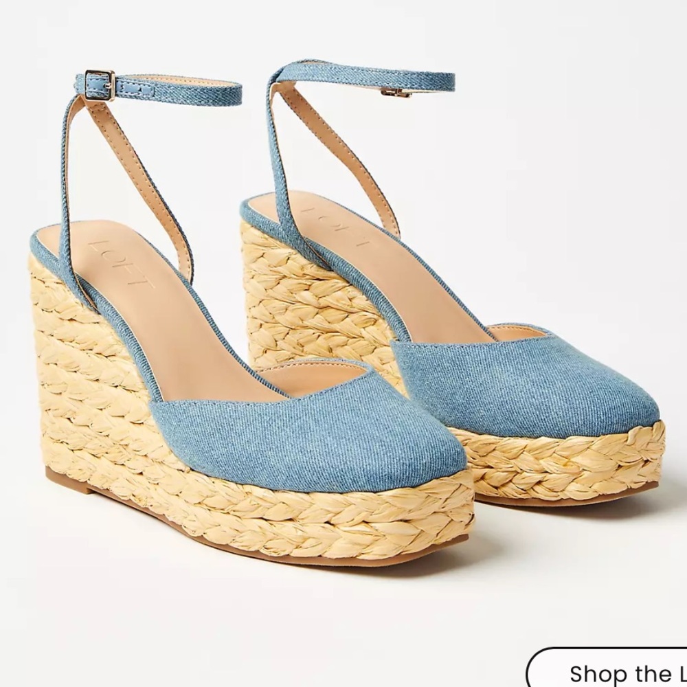 NWT Blue Denim Wedge Sandals